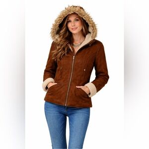 Powder River Outfitters Brown Faux Fur Trimmed Women's Jacket Size Large